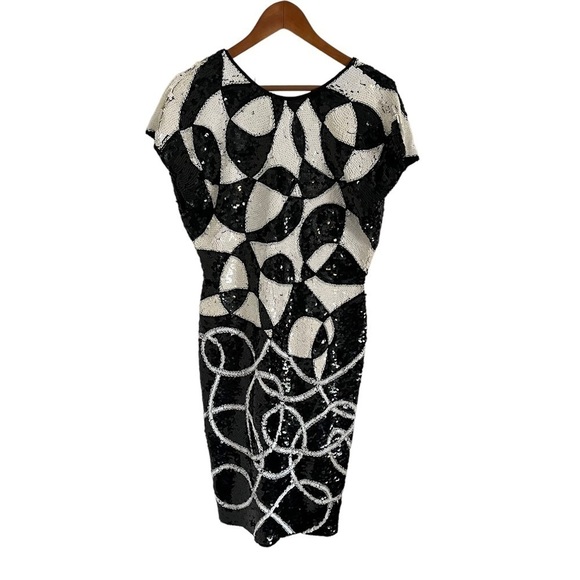 VINTAGE 80s TADASHI Sequin Mod Midi Dress - Picture 3 of 12